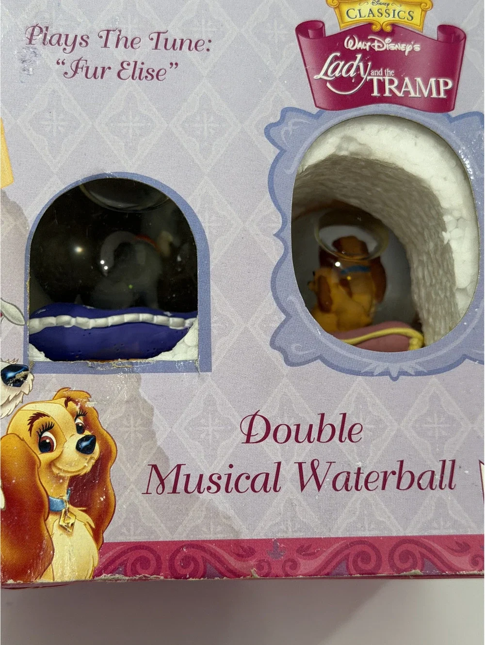 Disney Lady And The Tramp Double Musical Waterball Snowglobe Enesco Fur Elise